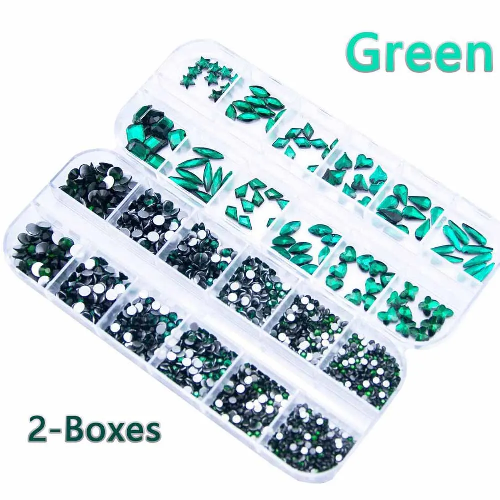 เพชรตกแต่งเล็บ 12Grid 3D สไตล์เรโทร สีเขียว ขนาดผสม รูปทรงกลม สี่เหลี่ยม ใส แบบกระจก สำหรับตกแต่งเล็บลายหัวใจ ดาว และคริสตัล