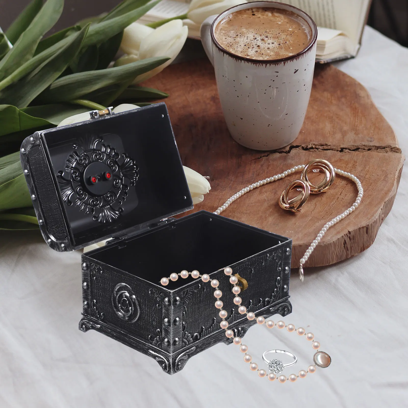 

Plastic Treasure Box Red Chest Design Jewelry Storage Case for Craft Supplies Vintage Trinket Organizer Box