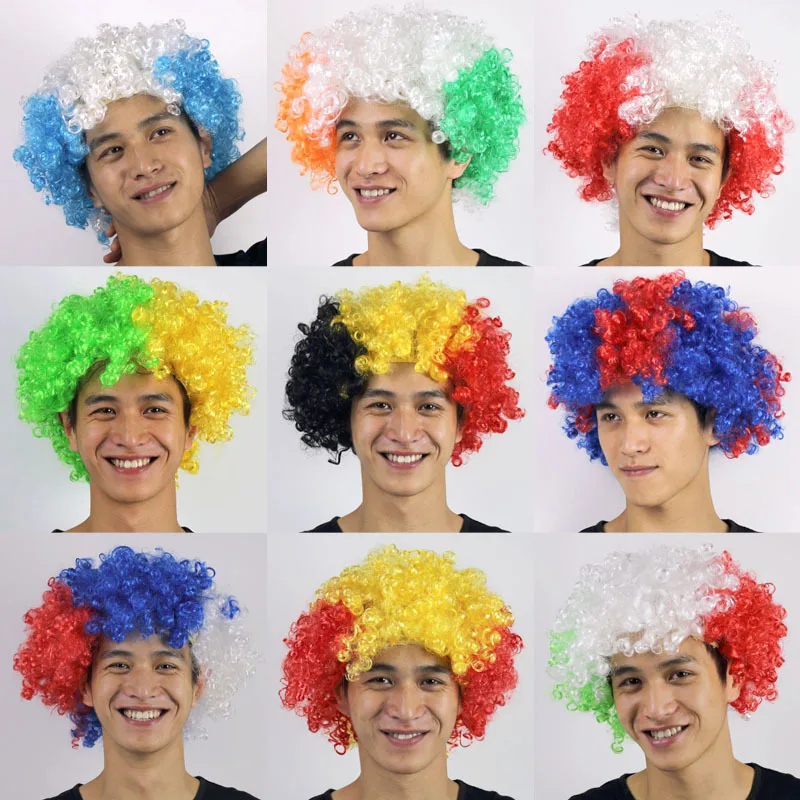 Flag Color Wig Explosive Head Cover Bar Club Football Party Holiday Decoration Props Soccer Fan Supplies