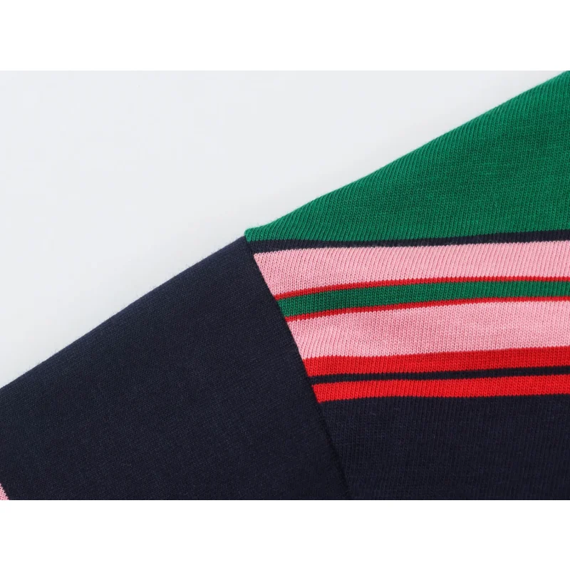 Damen Colorblock Gestreiftes Poloshirt Weiß Kontrastkragen Halbe Knopfleiste Langarm Locker Sitzend Lässiger Pullover T-Shirt Oberteil – Detail 8
