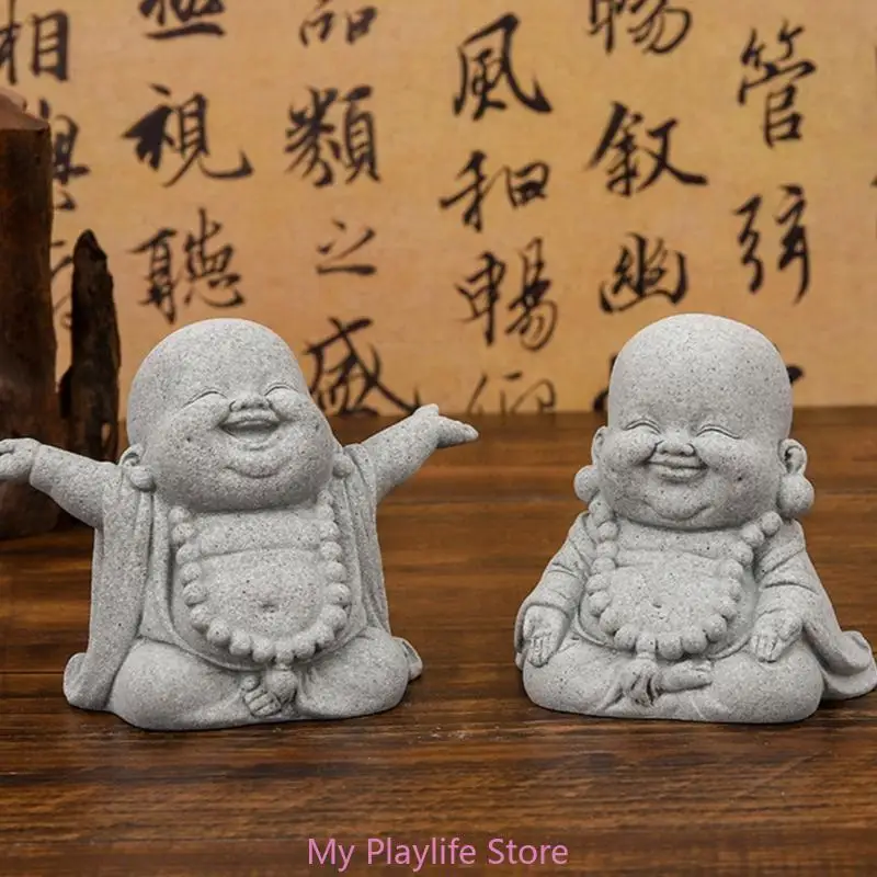 Desktop Ornaments Buddhist Monk Sandstone Sign Decoration Sculpture Gift Desktop Fish Tanks Decors for Home School Office