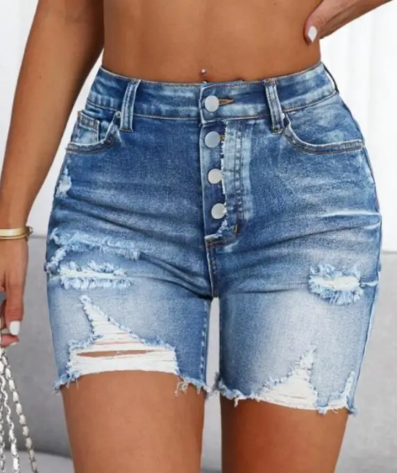 شورت جينز نسائي جديد لصيف 2026، أنيق وجذاب، ضيق ومرن، بخصر متوسط، ملابس كاجوال للسيدات