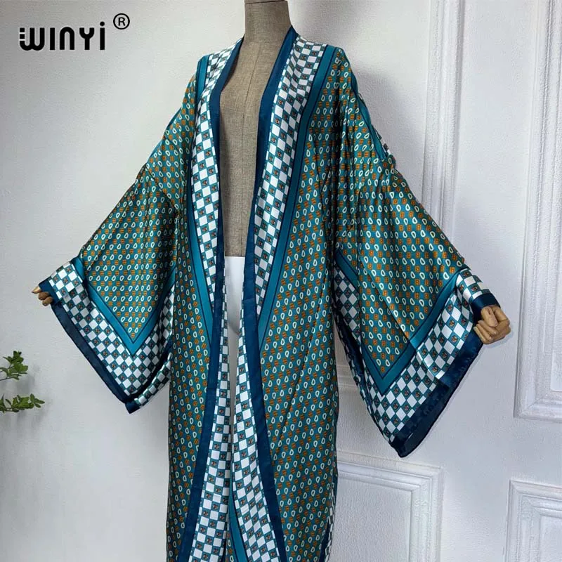 Imagem -03 - Winyi-quimono Estampado para Mulheres Cardigã Solto Blusa Feminina Casual para Cobrir Praia Vestido Boho Kaftan de Festa Africano Verão 2024