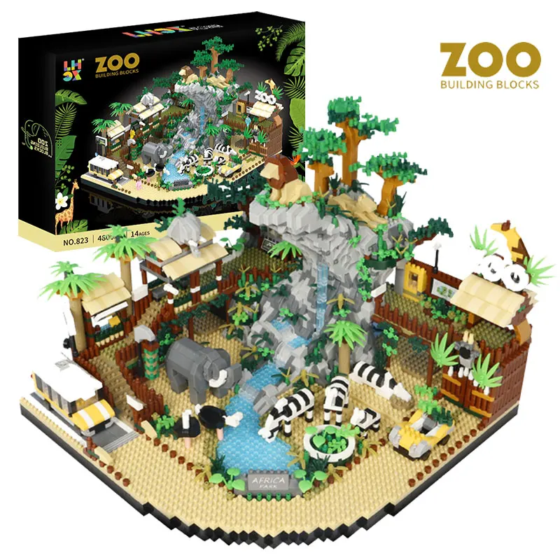 

4800 шт. обучающий тропический лес панда африканский пейзаж животное зоопарк строительные блоки собрать микро кирпичи игрушки подарок для мальчика и ребенка