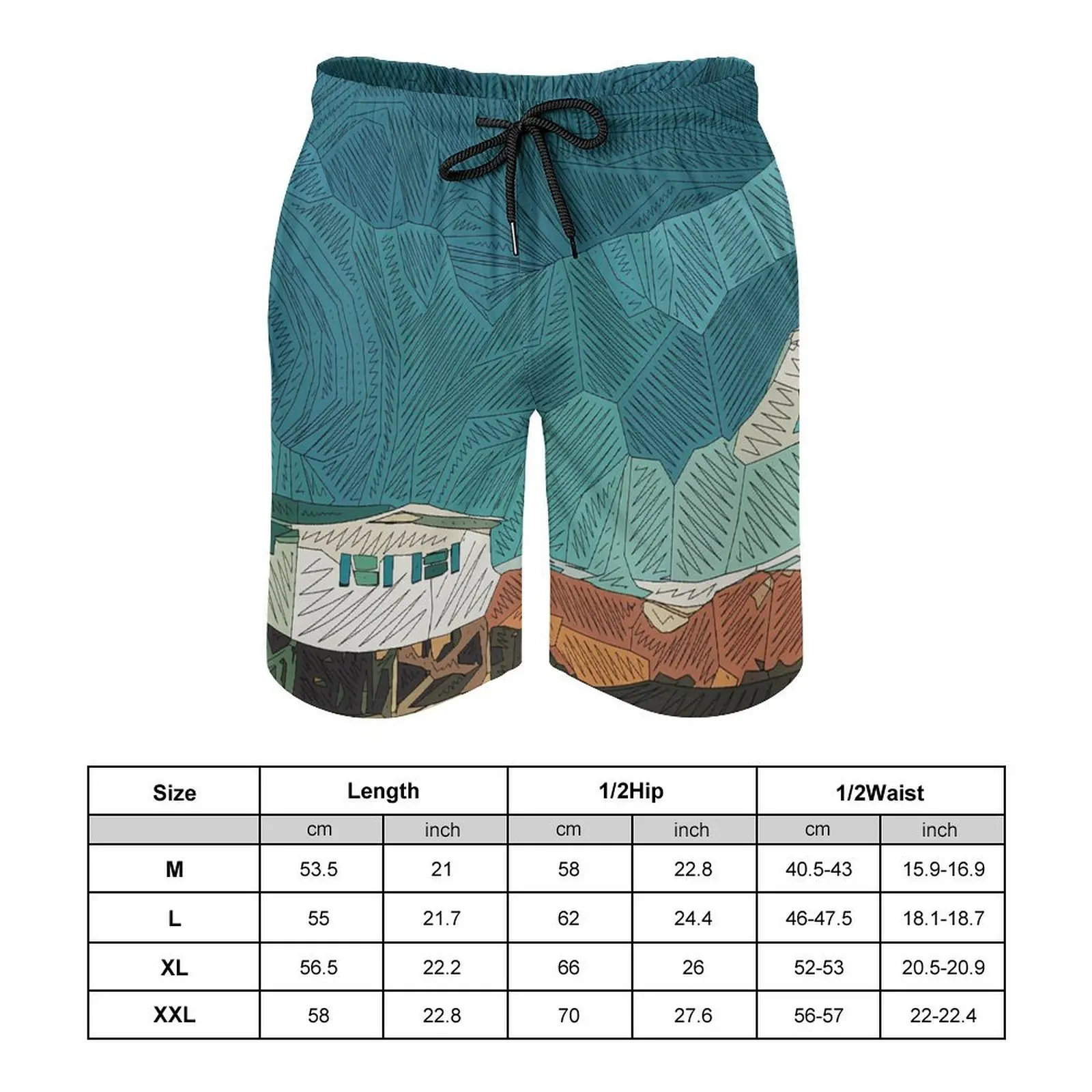 Summer Fashion Men/Women Can Wear Loose Casual Abstract Illustration Printed Drawstring Strap Beach Pants Five Quarter Pants