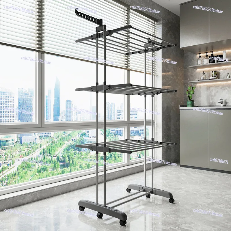 Indoor and Outdoor Floor-to-ceiling Airfoil Drying Rack, Three-layer Folding Drying Rack
