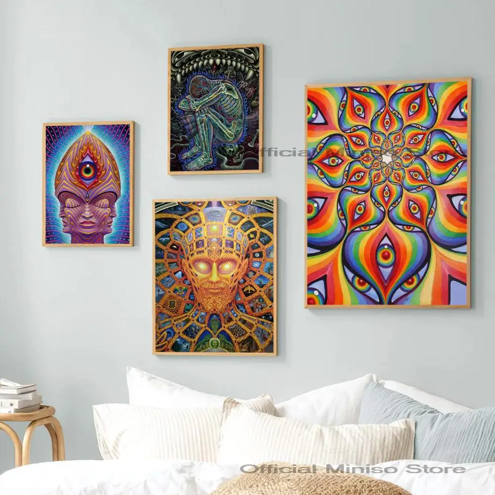 1pc Abstract Esotericism Tapestry Psychedelic Poster Self-adhesive Art Waterproof Paper Sticker Coffee House Bar Room Wall Decor