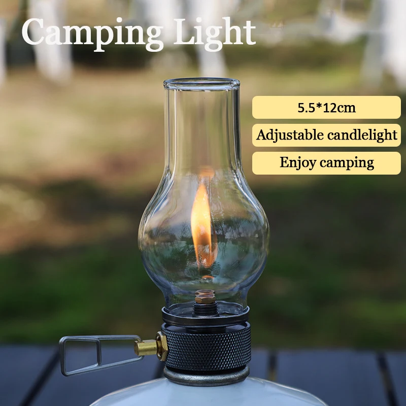 Camping Lantern Retro Glass Lampshade Gas Atmosphere Light Outdoor Fishing Picnic Gas Candle Lamp Camping Equipment Candle Light