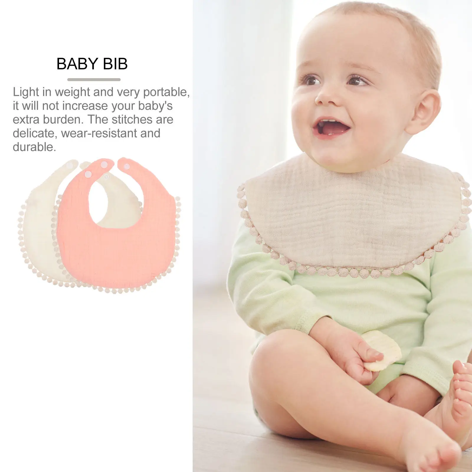 

2 шт. детских хлопковых слюнявчиков с жатой текстурой, мягкие, впитывающие, для новорожденных и малышей, многоразовые нагрудники для кормления