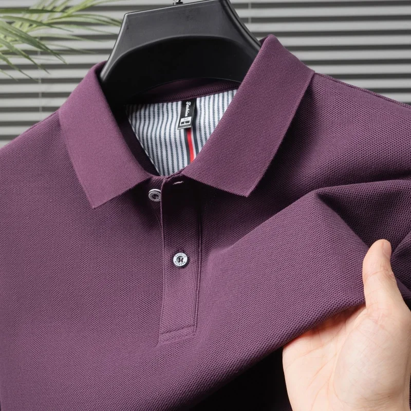 2025 Men's High-end Casual Short Sleeved Business Polo Shirt, Plain Color T-shirt, Comfortable and Breathable Summer Top for For