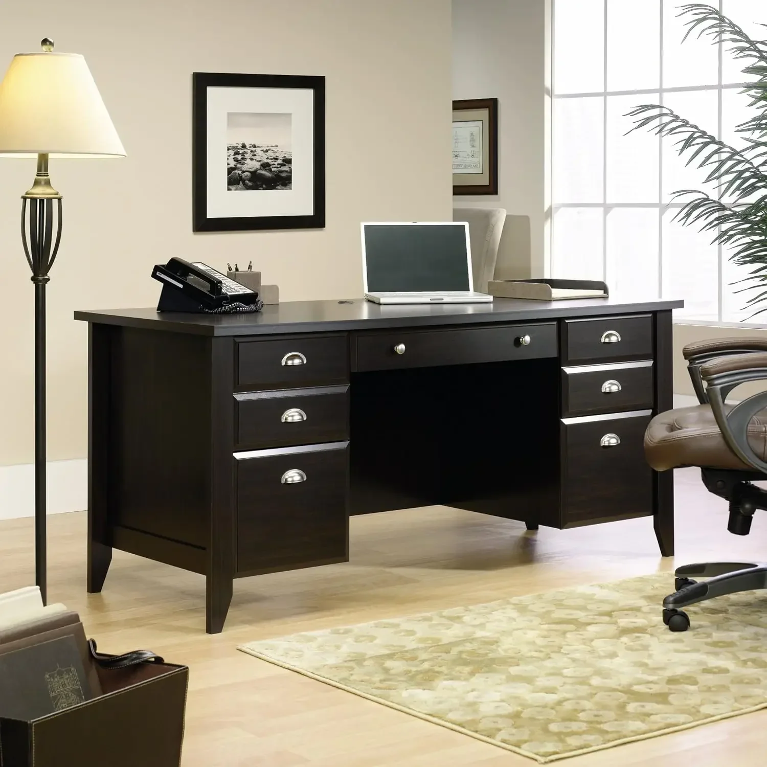 

Sauder Shoal Creek Executive Desk, L: 65.12" x W: 29.29" x H: 30.55", Jamocha Wood finish