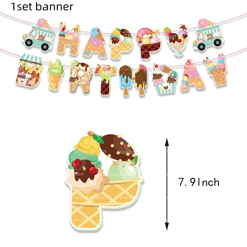Eis Geburtstag Party Dekoration Kinder Spielzeug Baby Dusche Einweg Geschirr Papier Platten Tassen Luftballons Banner Partei Liefert – Detail 8