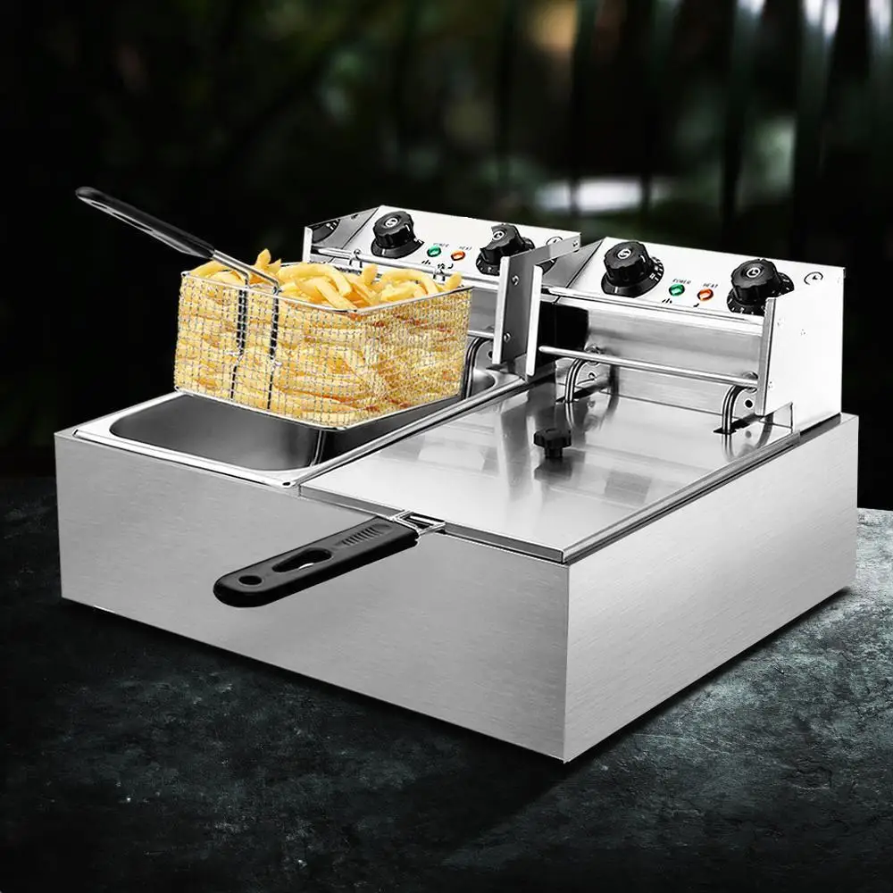 &For 20L Electric Commercial Deep Fryer Double Baskets 4400W Stainless Steel Kitchen Appliance view 6