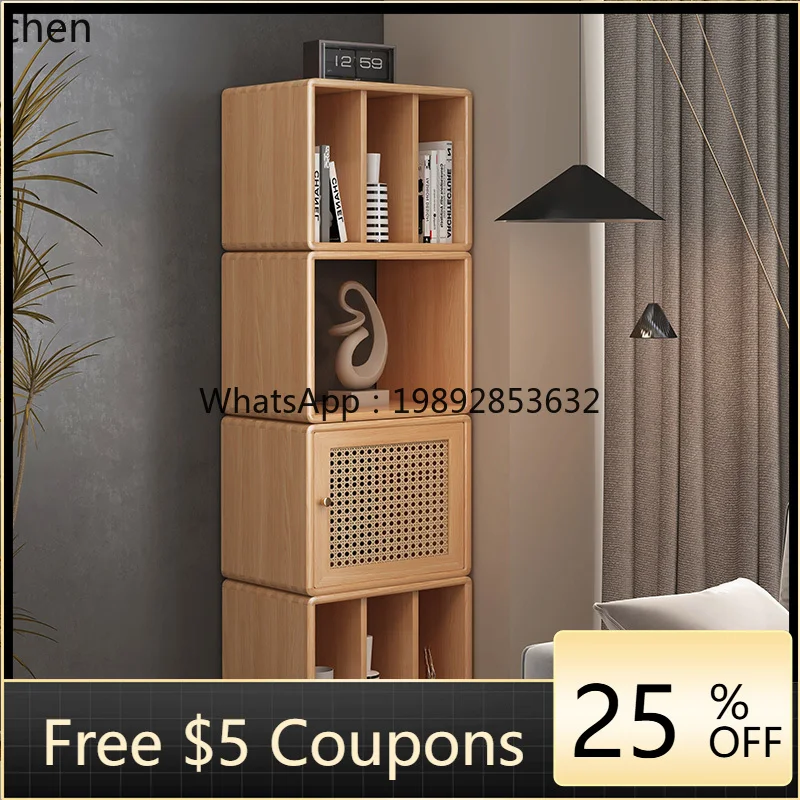 

WW solid wood rattan storage cabinet living room floor storage bookshelf locker