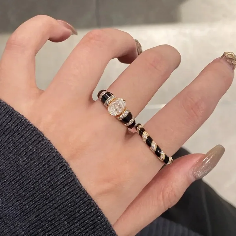 Exquisite Black Agate Vinatge Style Fine Jewelry Luxury Daily rings Couple Style Stacked Ring Engagement Wedding Opening