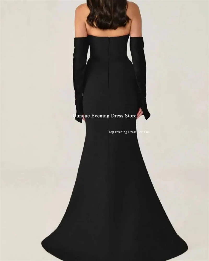 Qunque Detachable Sleeves Black Mermaid Prom Dress Long Pleated Vestidos De Fiesta Elegant Women Customized Evening Party Gowns