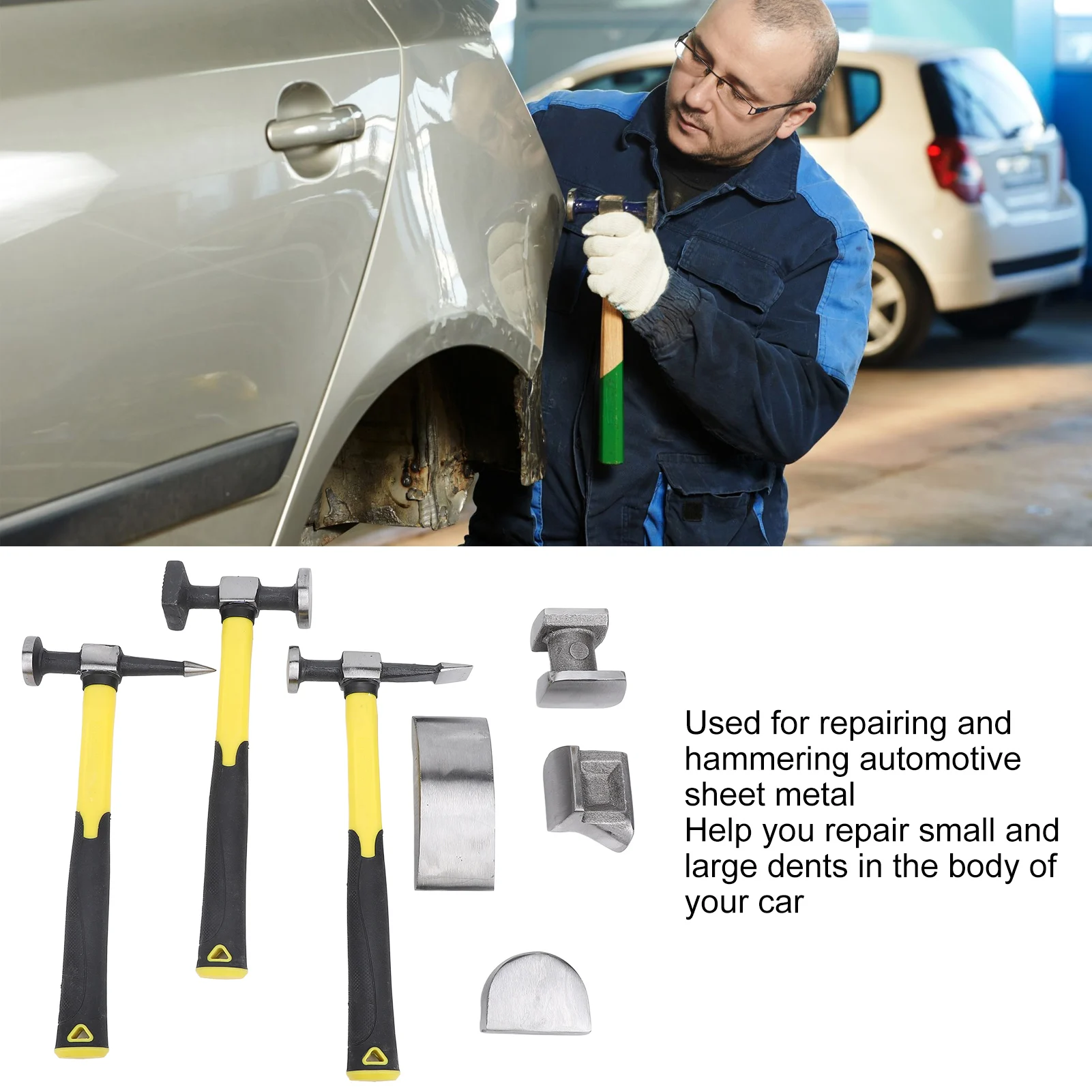 

Молоток для кузова автомобиля, высокая прочность, удобная ручка, комплект для ремонта кузова автомобиля, полированная углеродистая сталь для деревообработки