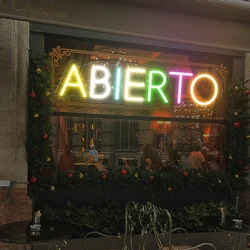 ABIERTO Welcome Neon Sign Led Light For Restaurant Bars Coffee Business Shop Signboard Wall Hanging Decoration USB Night Lamp
