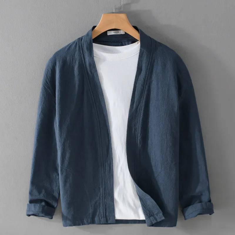 

Spring Summer Men's Jackets Daily Casual Loose Cardigan Solid Stand Collar Cotton Linen Jacket Harajuku Vintage Male Coat Simple