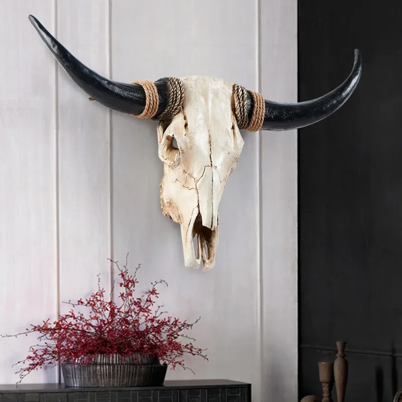 Lucky retro bull head wall hanging creative bar hotel wall decoration pendant simulation animal head resin handicraft