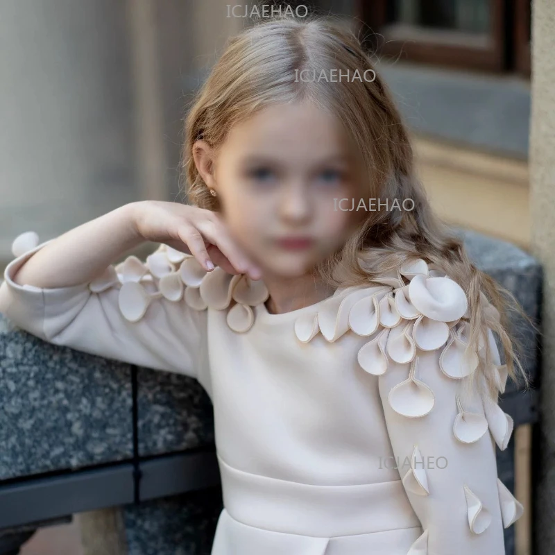 2026 New Girls Long Sleeve Dress Children Sweet Floral PrincessPageant Costume Gown Fashion Elegant Formal Piano Performance