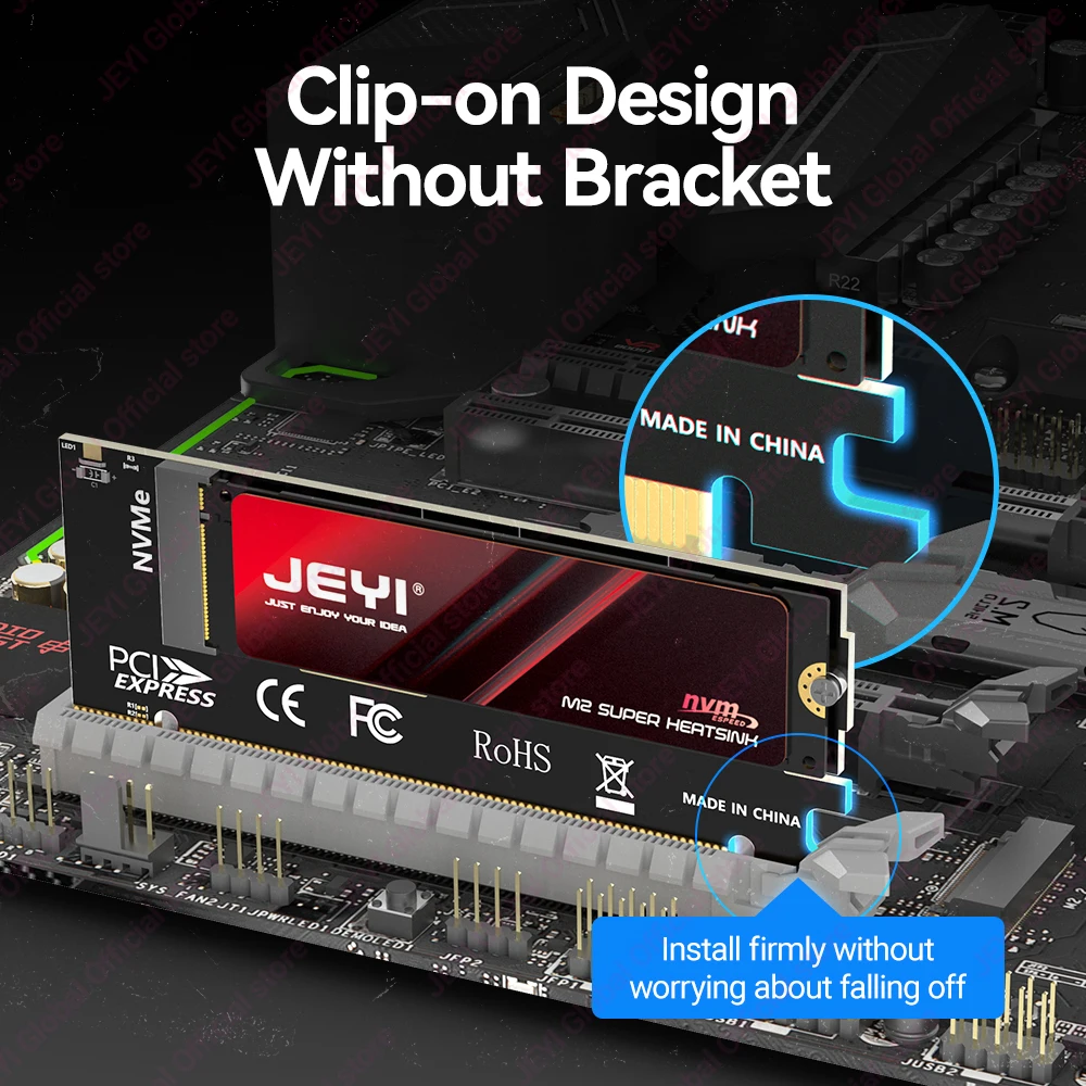 JEYI M.2 NVME to PCIE X16 Adapter, 2280/60/42/30 NVMe SSD to PCIe 4.0 3.0 GEN4 64Gbps Expansion Card for Desktop Motherboard PC