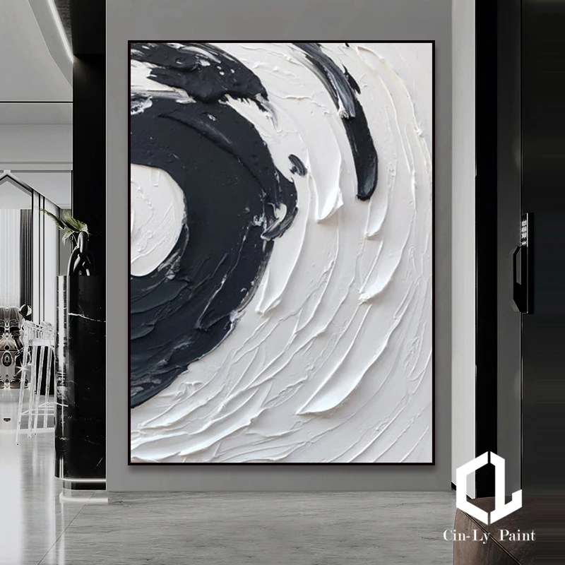 Handmade Abstract Oil Painting On Canvas Minimalist Color Black Block Swatches Modern Wall Art For Living Room Decor Frameless