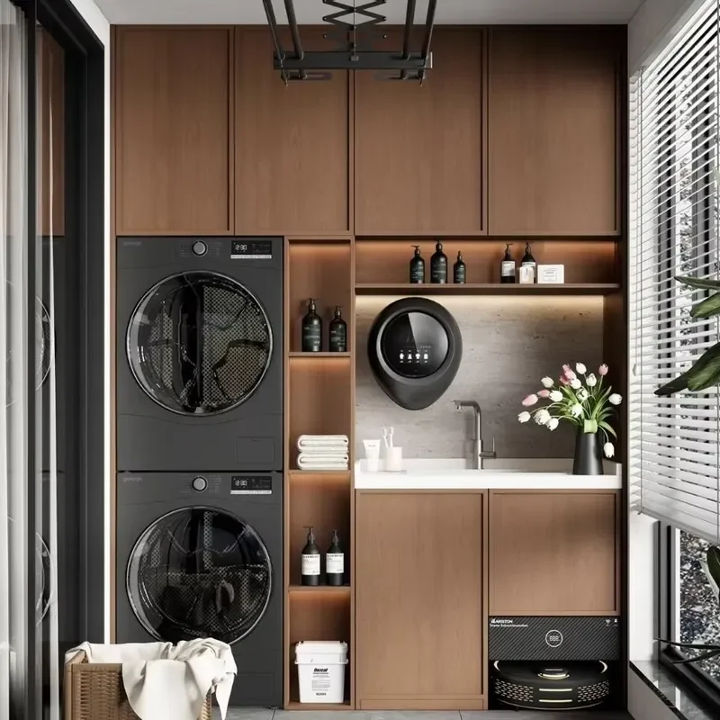 The New Customizable Balcony Laundry Sink Cabinet With a Washing Machine,Modern Balcony Cabinet and Balcony Storage Cabinet