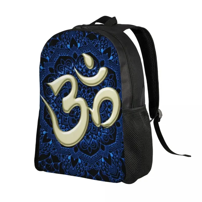 Mochilas OM personalizadas con Mandala azul para hombres y mujeres, bolsa de libros informal para mochilas escolares universitarias