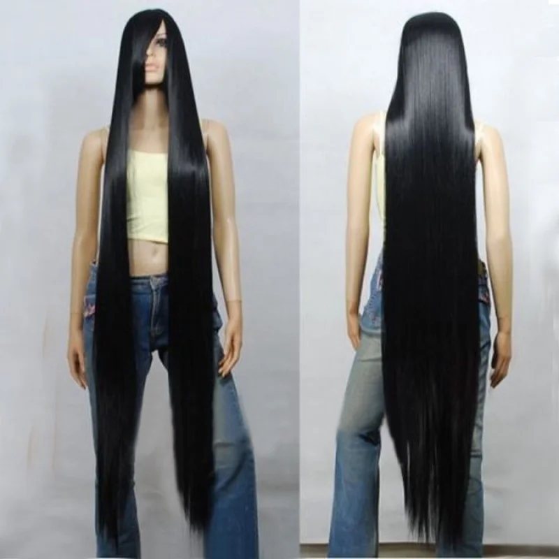 

200cm/79" 150cm/59" 120cm/47" 100cm/39" 80cm/32" Bla Long Straight Wig Heat Resistant Synthetic Hair C