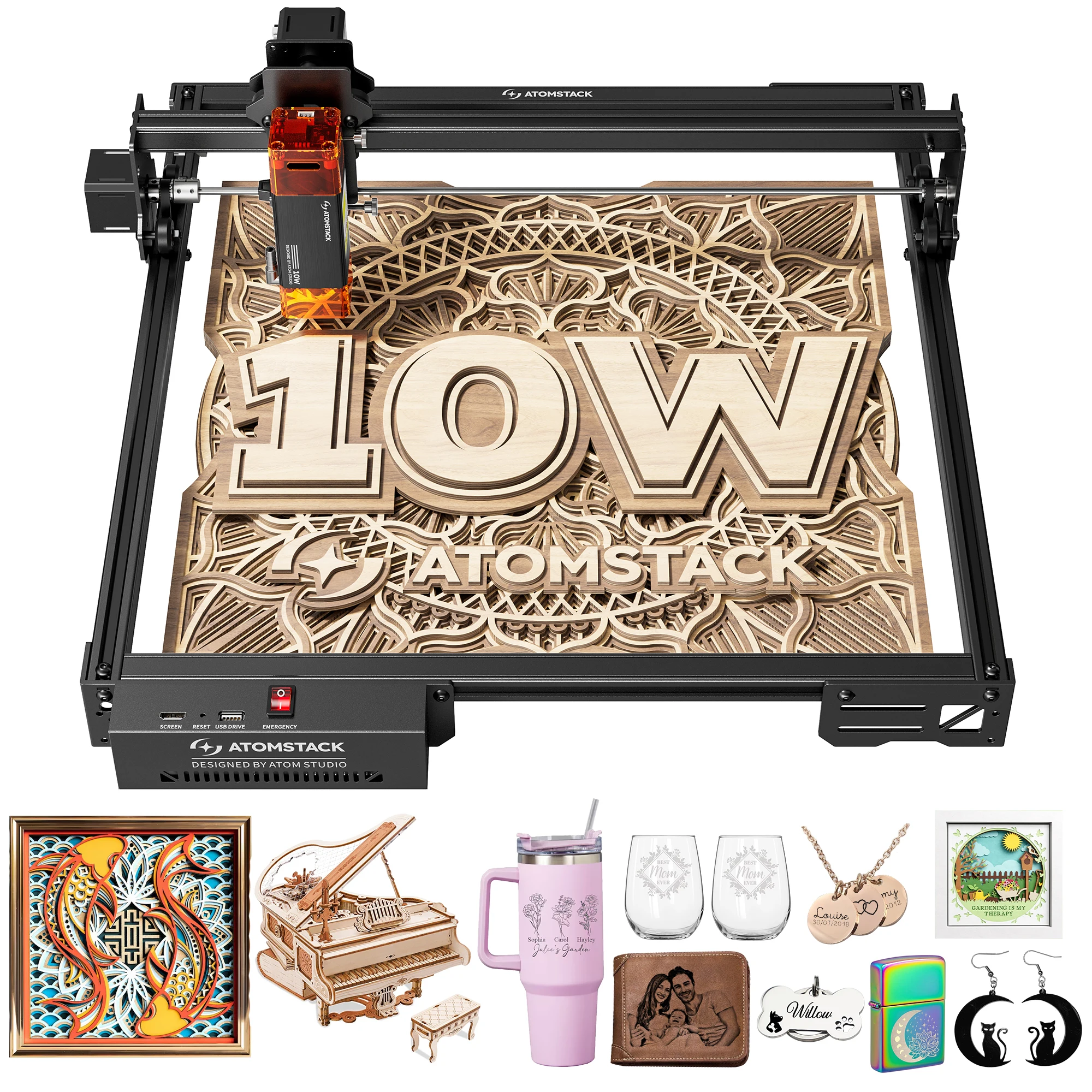 ATOMSTACK A10 PRO V2 10W Lasergravierer und -schneider 0,06mm Punktgröße 410x380mm für Holz, Metall, Glas, Edelstahl, Keramik, Acryl