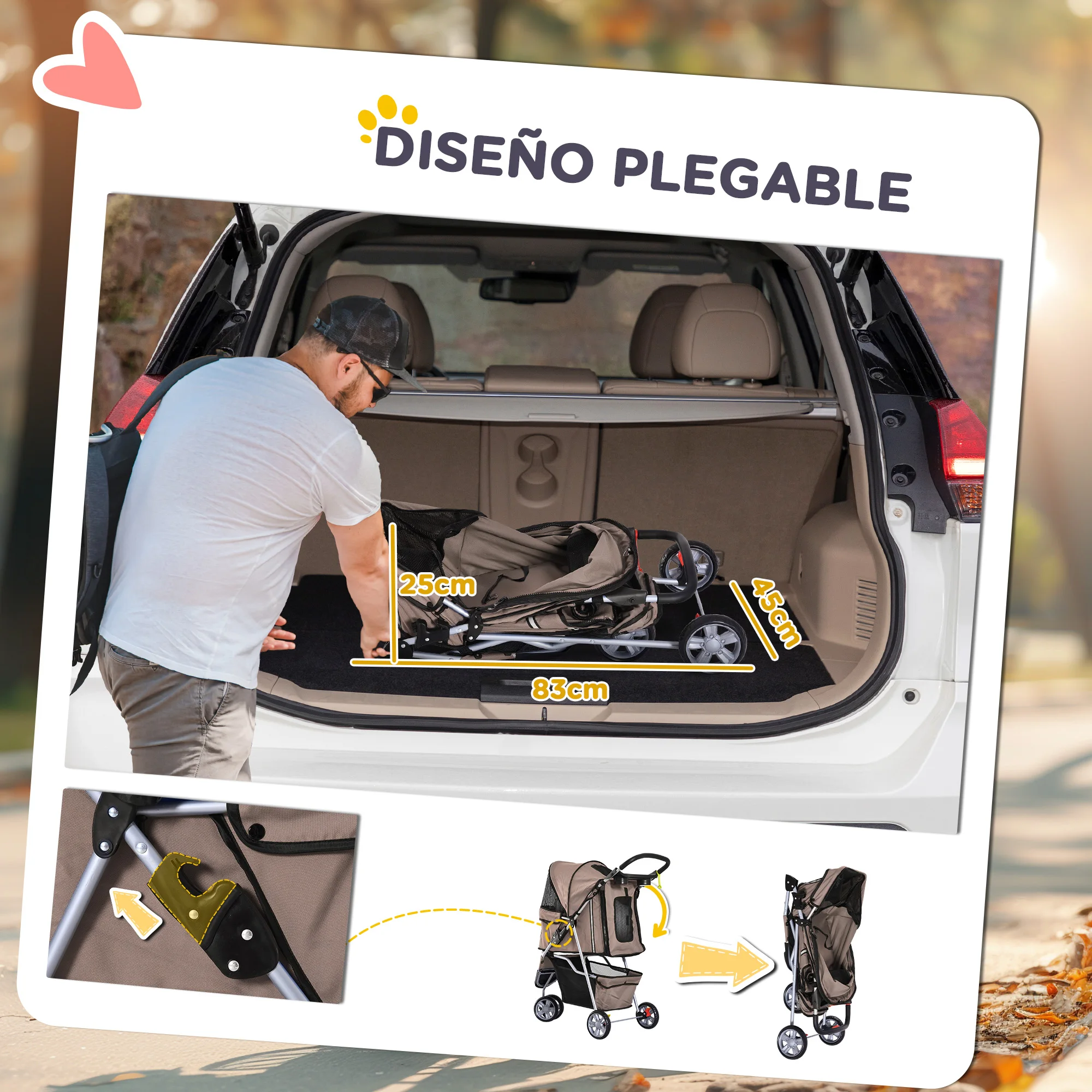 Pawhut Foldable Dog Stroller with Storage Basket 75X45X97 cm Coffee -  AliExpress 15