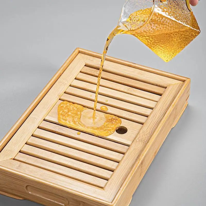 Bamboo Tray Top Grade Wooden Japanese Tea Tray With Drain Nanzhu Kungfu Simple Household New Gongfu Tea Set Board Rectangular