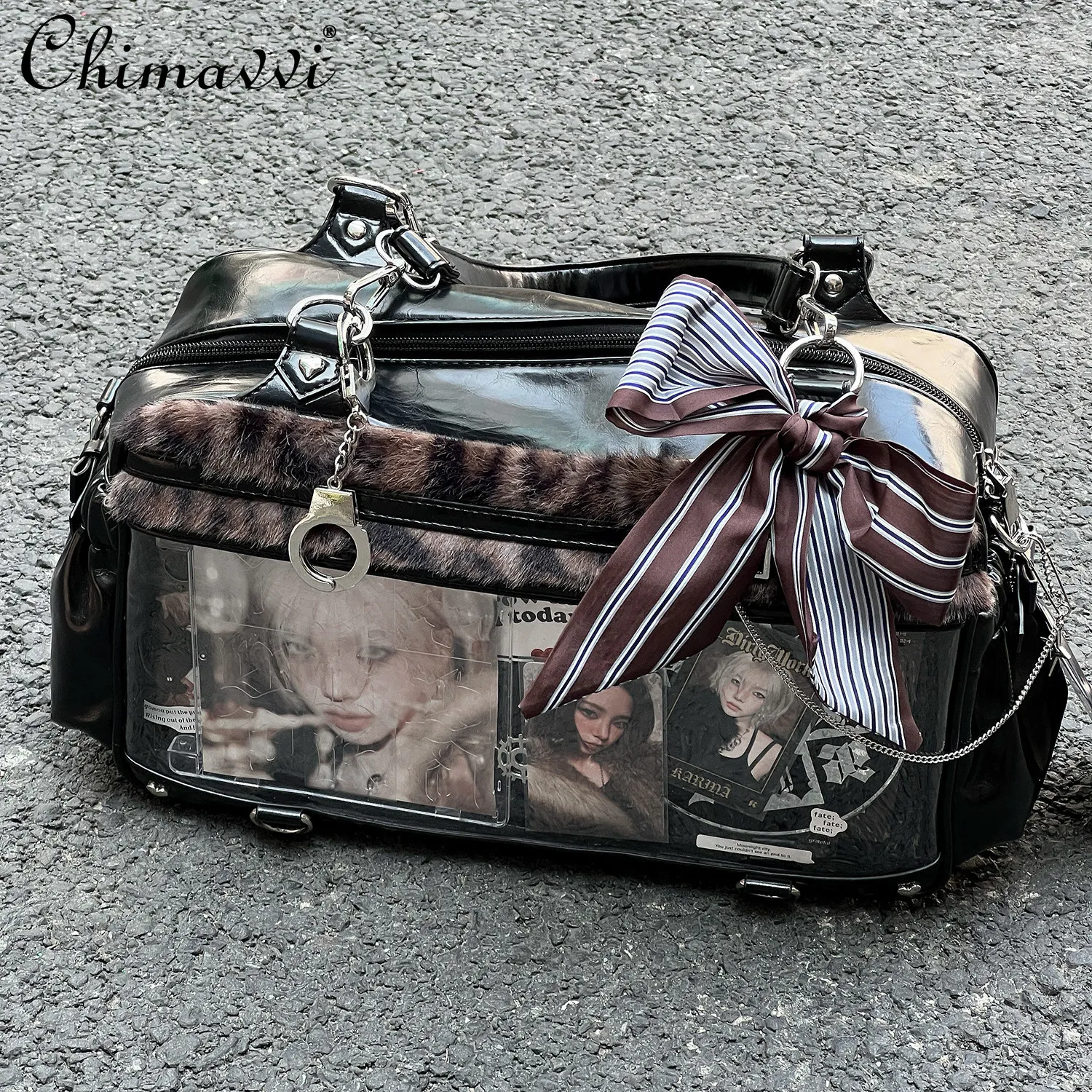 Original Leopard Print Patchwork Sweet Cool Pain Bag Japanese New Anime Exhibition Versatile Sweet Cool Girl Kawaii Shoulder Bag