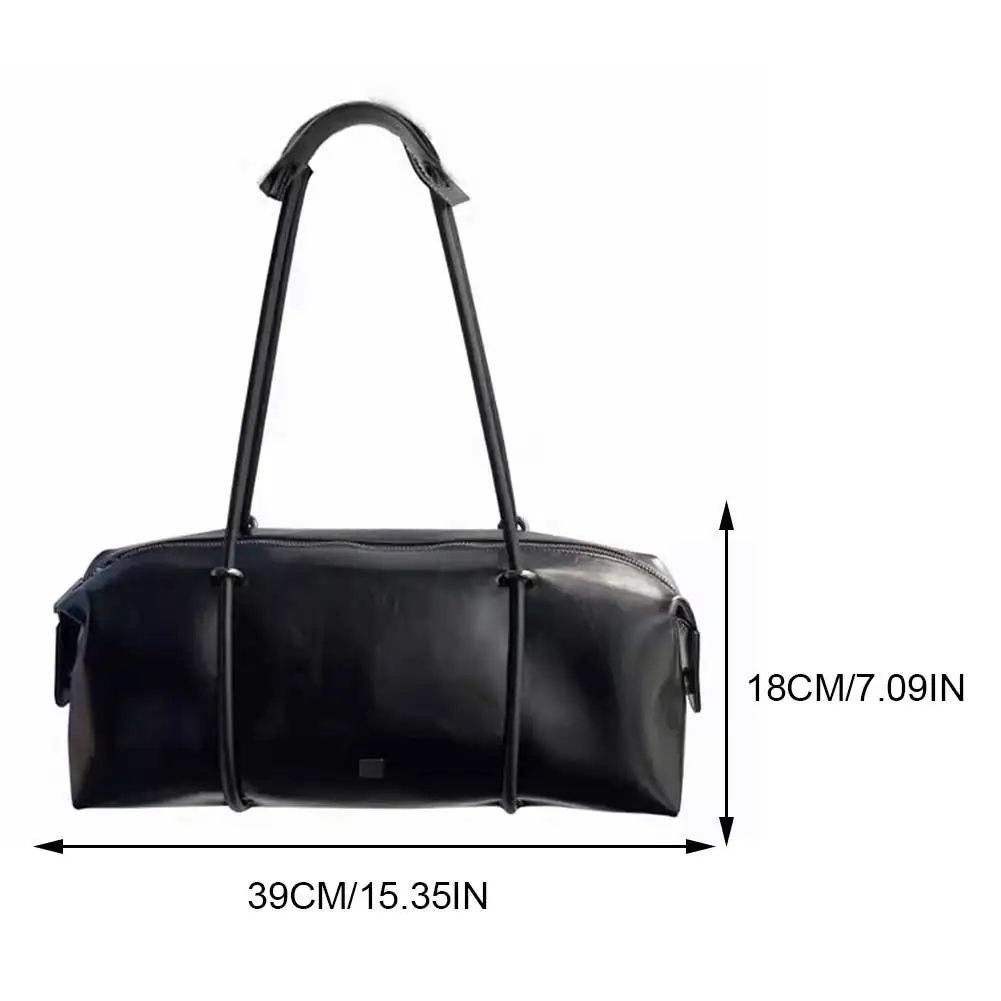 حقيبة كتف نسائية عصرية ذات سعة كبيرة من البولي يوريثان حقيبة وسادة بوسطن حقيبة صغيرة بمقبض بلون سادة وسحاب للإغلاق لحفلات العطلات #5