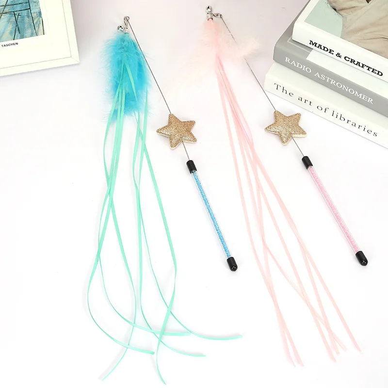 5-50pcs Feather Cat Teaser Wand Fairy Steel wire Kitten Teaser Toy Cat Interactive Toy Plastic Kitten Tassel Stick Pet Supplies