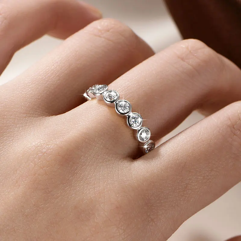Lnkry 3 mm großer Moissanit-Ewigkeitsring mit GRA-Zertifikat für Damen, 14 Karat Gold gefüllte Ringe, exquisites Schmuckgeschenk – Detail 9