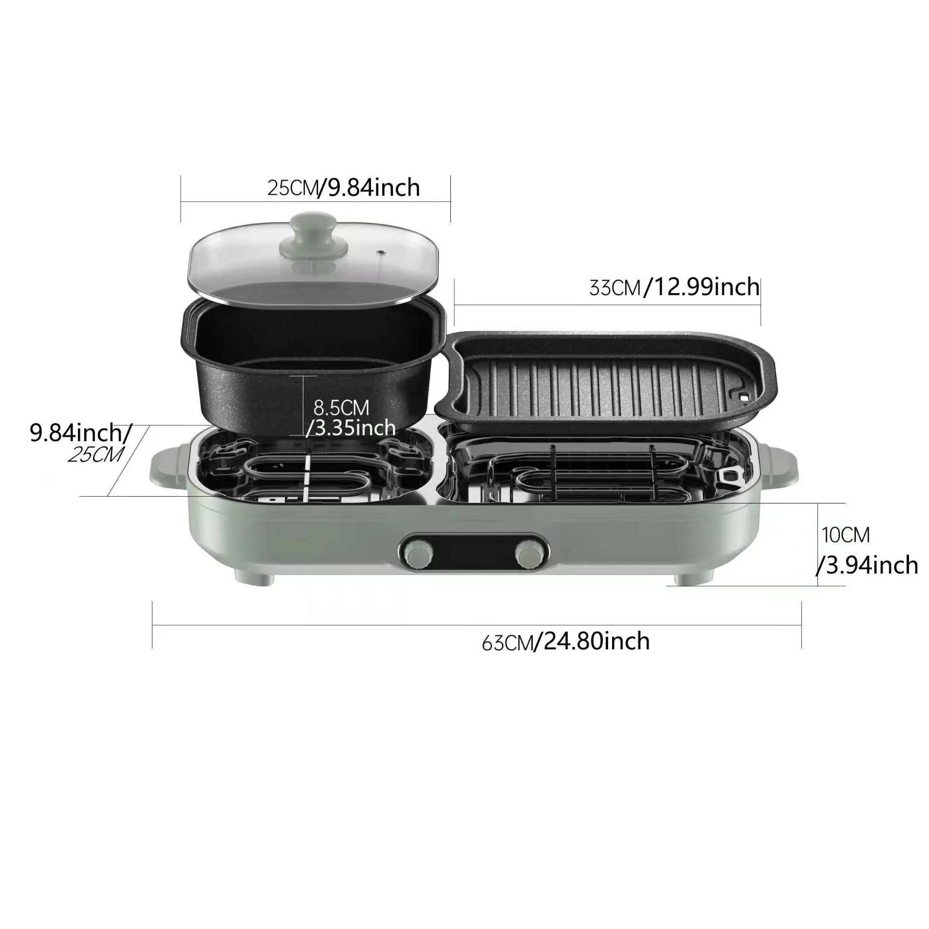 Factory Sale Electric Smokeless Indoor Grill 1200w Indoor Electric Hot Pot And Bbq Grill