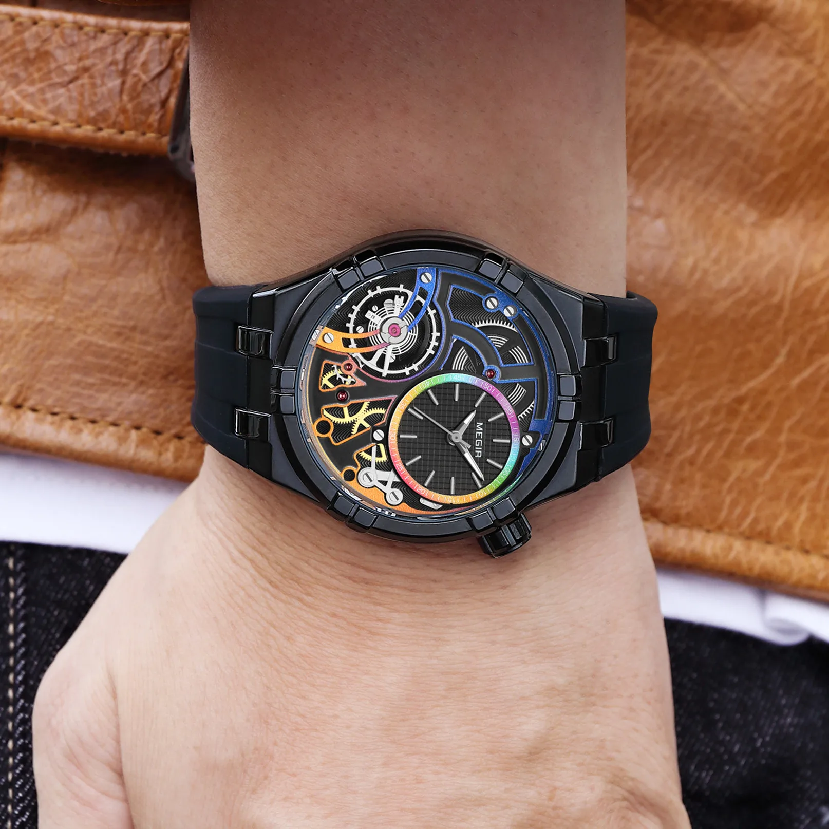 MEGIR العلامة التجارية الفاخرة الرجال الساعات مقاوم للماء كوارتز ساعة يد رياضية مضيئة الجوف عادية سيليكون ساعة Relogio Masculino 8111