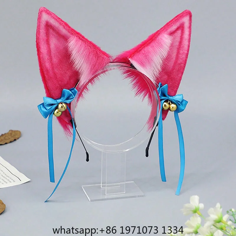 LoL Spirit Blossom the Nine-Tailed Fox Ahri Cosplay Accessories Fox Ears Headband Bowknot Bell Hairband Handmade Headwear