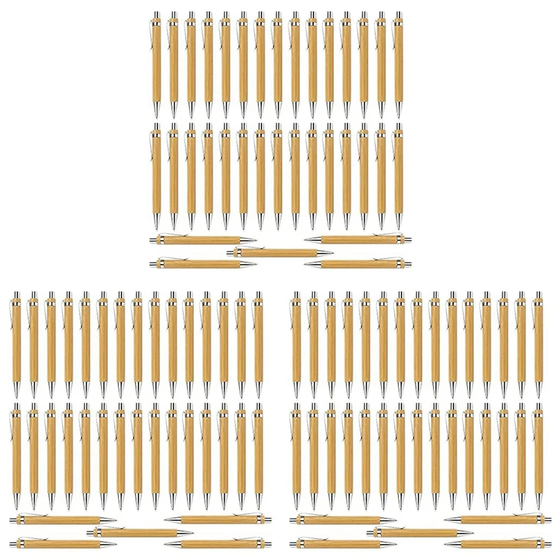 

105 Pcs Office And School Supplies Sustainable Pen Bamboo Retractable Ballpoint Pen Writing Tool(Black Ink)