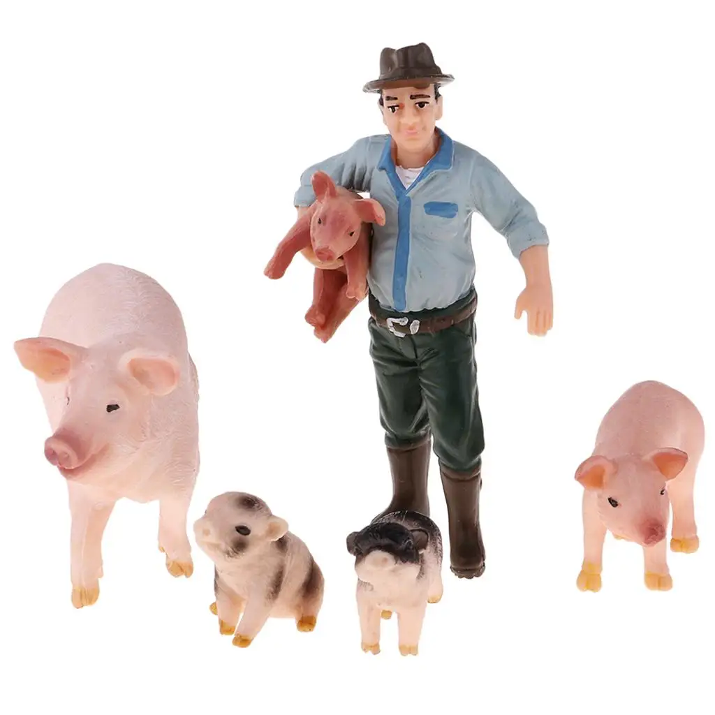 Educational Farm Animal Figures Playset with Farmer & 4 Pigs Kids