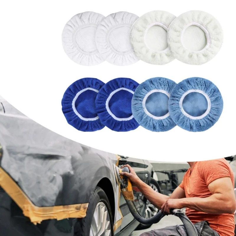 8pcs Car Polishing Pad Bonnet Set Microfiber Cotton Wool Coral Fleece Buffing Pad Cover For 6in Car Polisher