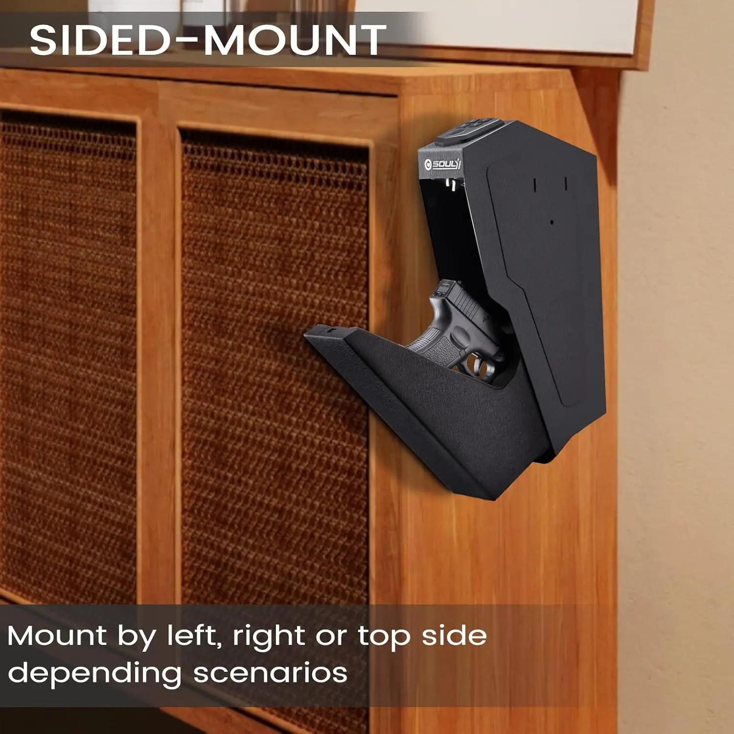 Mounted Biometric Gun Safe For Pistols, Auto Open Handgun Safe, Pistol Safe With Fingerprint Keypad Key Quick Access For Guns St
