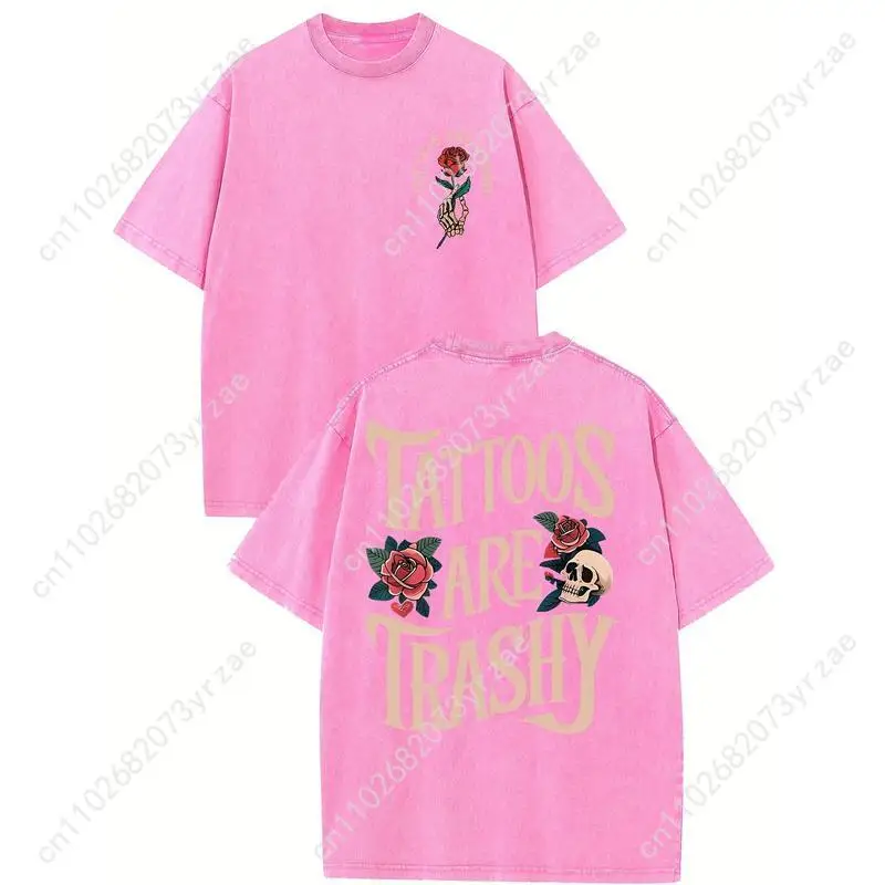 เสื้อยืดลายสักสไตล์เรโทรเท่ๆ สำหรับผู้ชายและผู้หญิง เสื้อยืดวินเทจคุณภาพสูง ผ้าฝ้าย แขนสั้น แฟชั่น เสื้อยืดเนื้อนุ่ม ระบายอากาศได้ดี