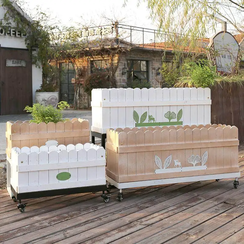 Antiseptic wood flower box Movable wood trough planting box Flower basket Outdoor courtyard Garden balcony Decorative fence