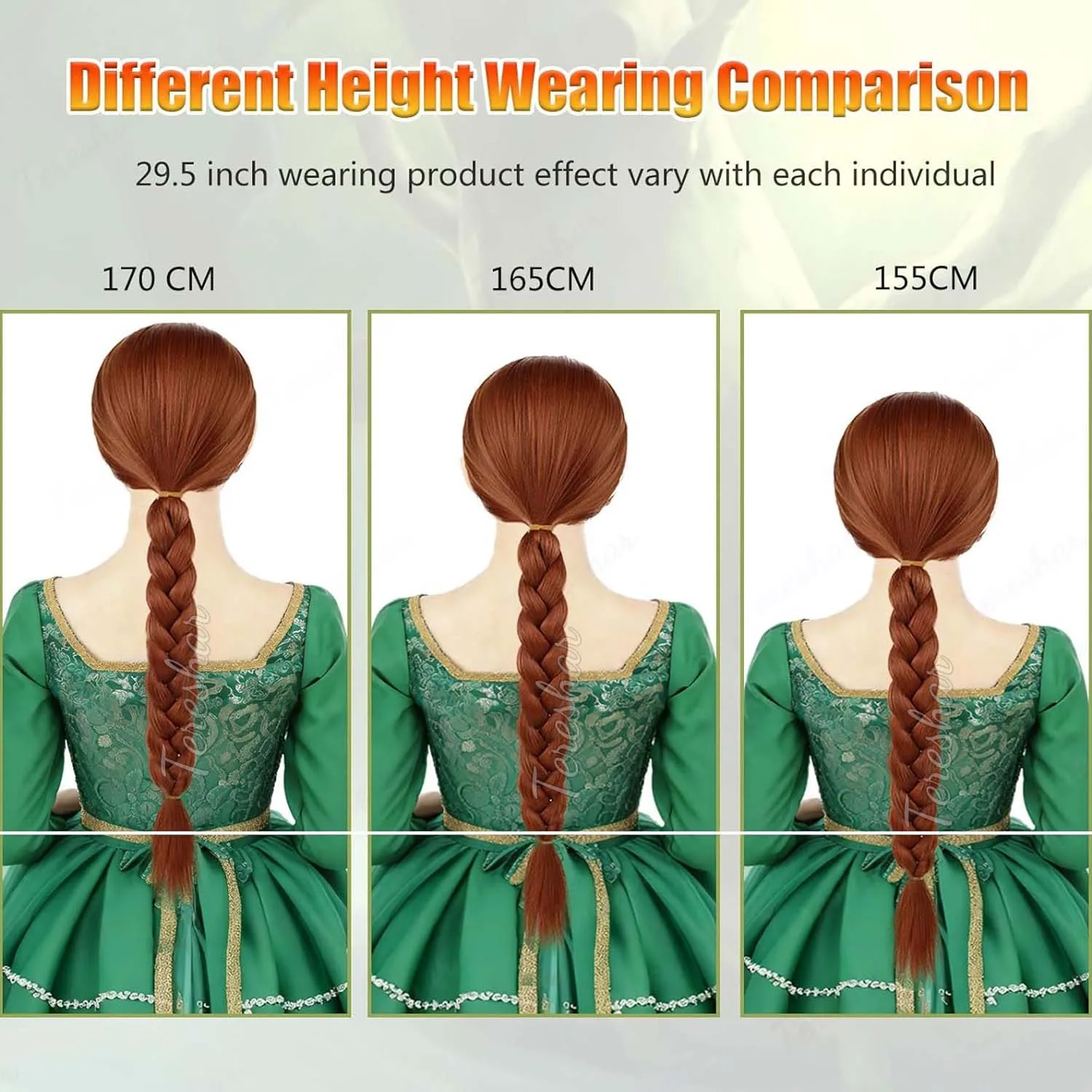 Synthetische lange geflochtene Damen-Kostümperücke, rotbraun, 29,5 Zoll, geflochtene Perücke für Cosplay, Halloween, Anime-Party, Fiona-Prinzessin-Perücke – Detail 4
