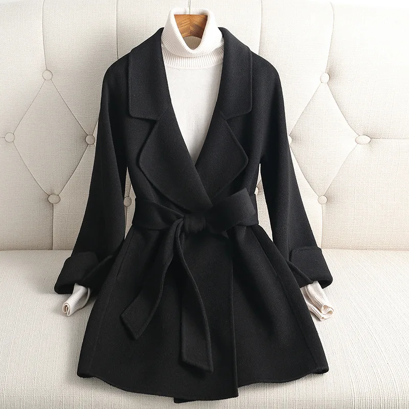 2026 New Double-sided Woolen Cashmere Coat Women's Belt Fragrant High-end Small Loose Casual Wool Coat