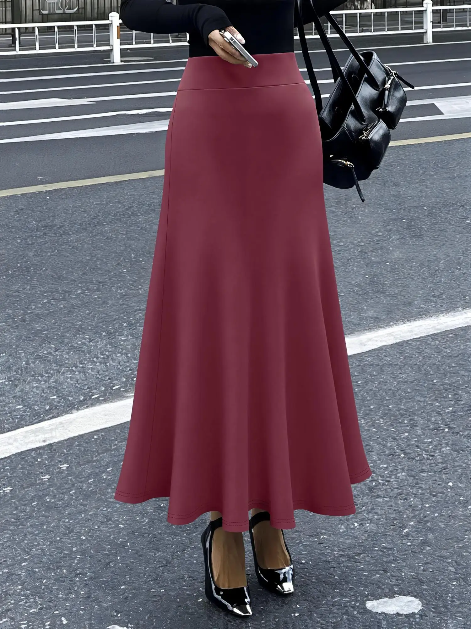 

Удобно брать в дорогу! Струящаяся юбка макси с высокой талией, подолом в форме русалки, из немнущейся ткани, эластичная и компактная для путешествий