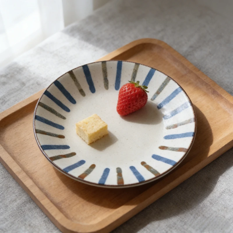 Imported Japanese Deep Round Dessert Plates Serving Plates Japanese Style Tableware Ceramic Plate Exquisite Household Tableware